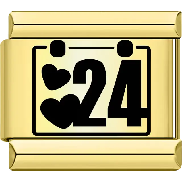 Black hearts with the number "24" calendar design Italian charm bracelet link