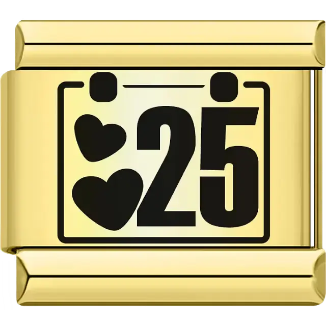 Black hearts with the number "25" calendar design Italian charm bracelet link