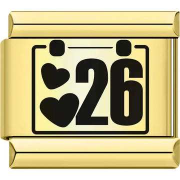 Black hearts with the number "26" calendar design Italian charm bracelet link