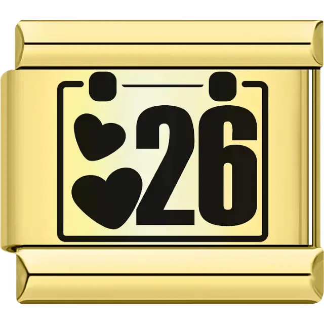 Black hearts with the number "26" calendar design Italian charm bracelet link