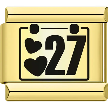 Black hearts with the number "27" calendar design Italian charm bracelet link