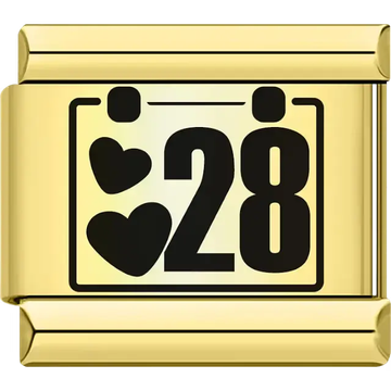 Black hearts with the number "28" calendar design Italian charm bracelet link