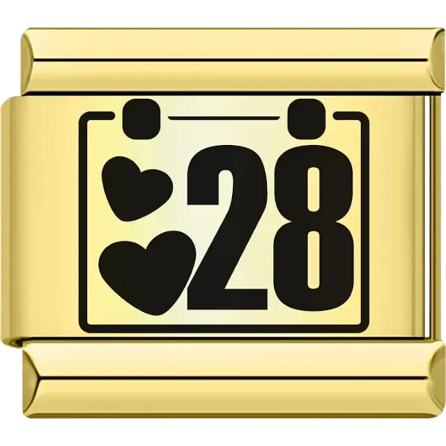 Black hearts with the number "28" calendar design Italian charm bracelet link
