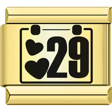Black hearts with the number "29" calendar design Italian charm bracelet link