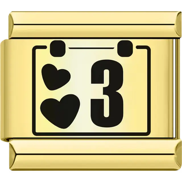 Black hearts with the number "3" calendar design Italian charm bracelet link