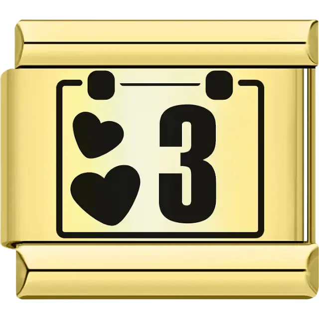 Black hearts with the number "3" calendar design Italian charm bracelet link