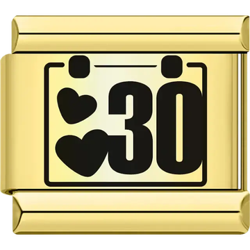 Black hearts with the number "30" calendar design Italian charm bracelet link