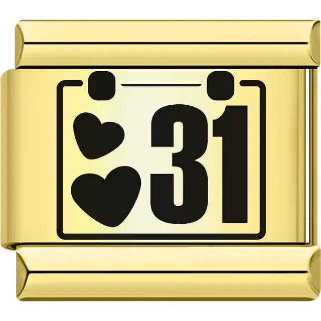Black hearts with the number "31" calendar design Italian charm bracelet link