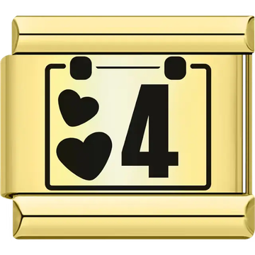 Black hearts with the number "4" calendar design Italian charm bracelet link