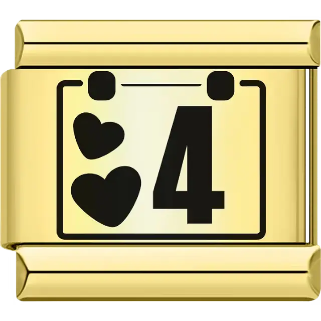 Black hearts with the number "4" calendar design Italian charm bracelet link