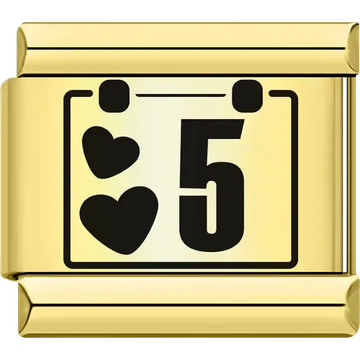 Black hearts with the number "5" calendar design Italian charm bracelet link