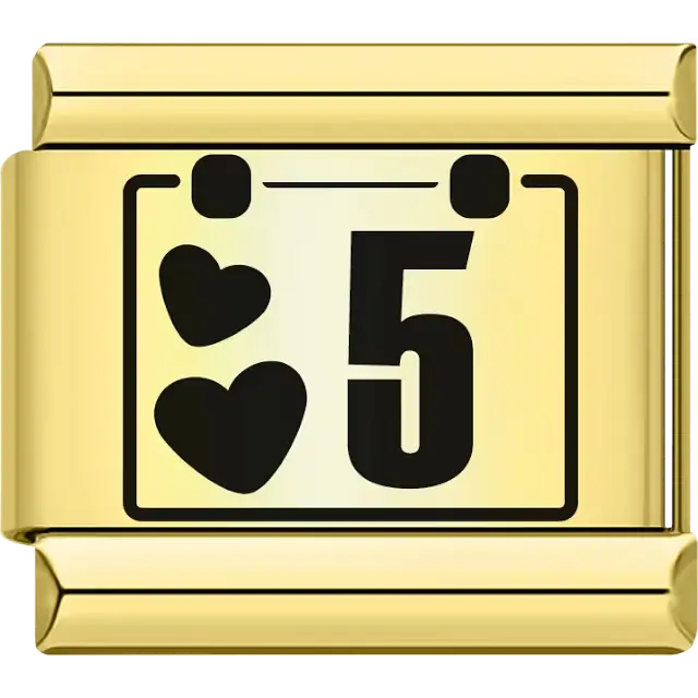 Black hearts with the number "5" calendar design Italian charm bracelet link