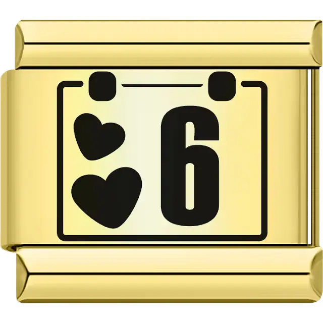 Black hearts with the number "6" calendar design Italian charm bracelet link