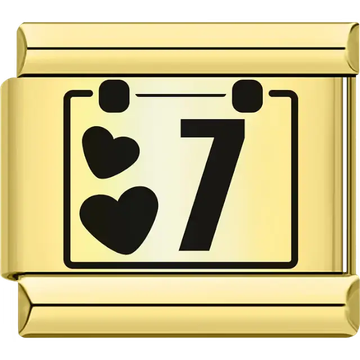 Black hearts with the number "7" calendar design Italian charm bracelet link
