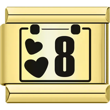 Black hearts with the number "8" calendar design Italian charm bracelet link
