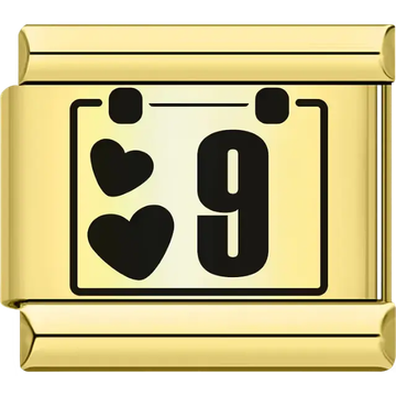 Black hearts with the number "9" calendar design Italian charm bracelet link