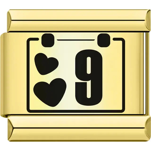 Black hearts with the number "9" calendar design Italian charm bracelet link