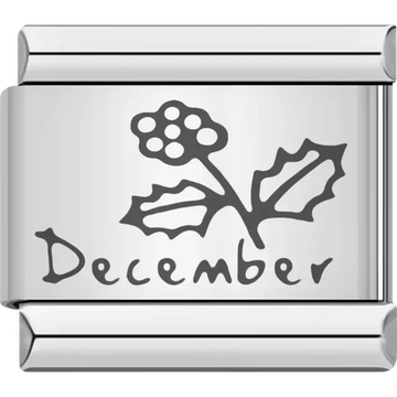 Holly plant with berries and "December" text detail Italian charm bracelet link