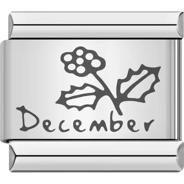 Holly plant with berries and "December" text detail Italian charm bracelet link