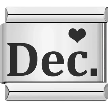 Black "Dec" text with a black heart Italian charm bracelet link
