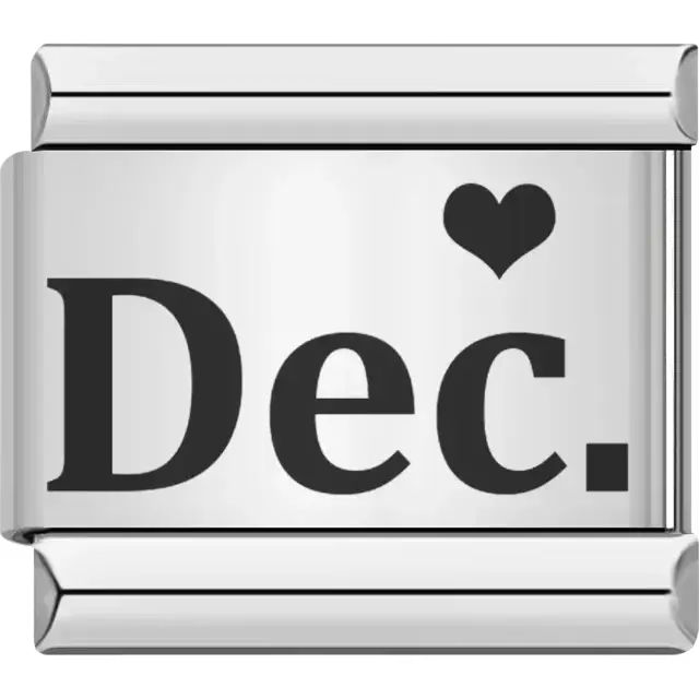 Black "Dec" text with a black heart Italian charm bracelet link