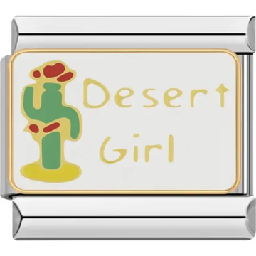 Cactus with red flowers and "Desert Girl" text Italian charm bracelet link