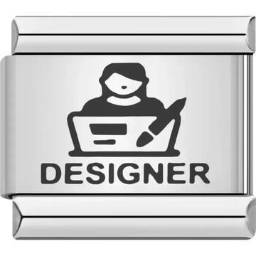Black designer figure with a tool and screen above bold "DESIGNER" text Italian charm bracelet link