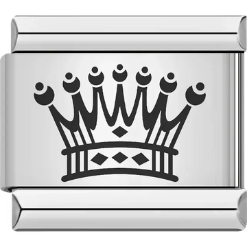 Black crown with diamond-shaped accents and pointed tips Italian charm bracelet link