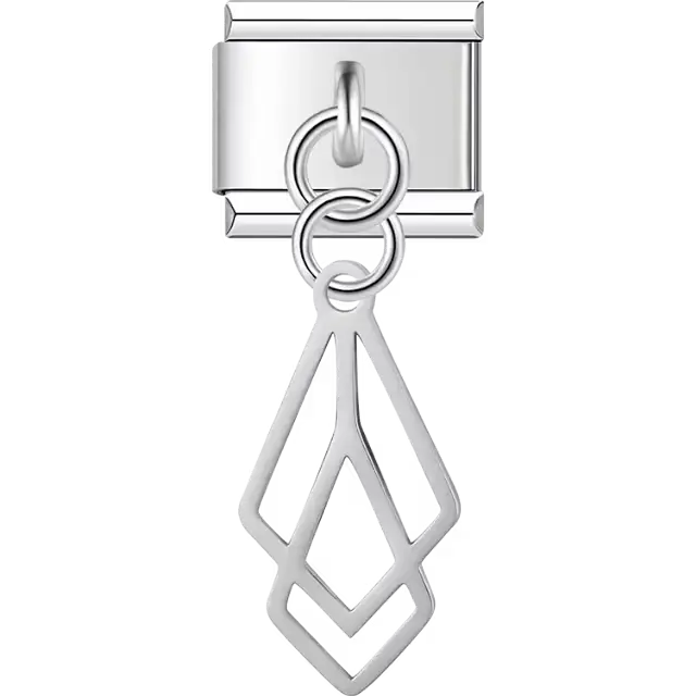 Double diamond cutout dangle Italian charm bracelet link