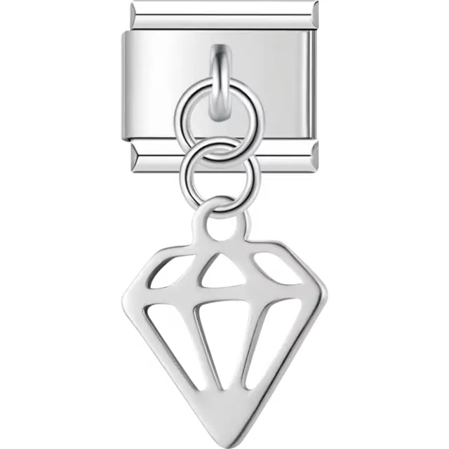 Openwork diamond-shaped dangle with sleek and minimalist design Italian charm bracelet link