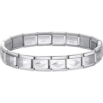 Diamond shape charms composing stainless steel Italian bracelet