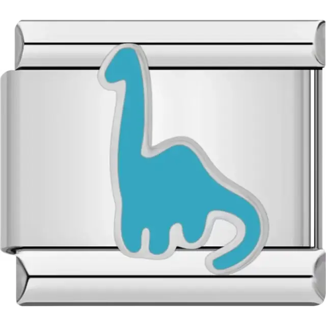 Blue dinosaur design with a silver outline Italian charm bracelet link