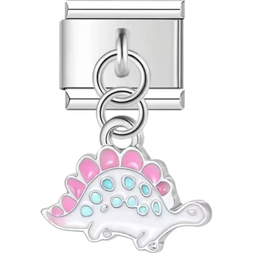 Dinosaur with pink plates and blue spots Italian charm bracelet link