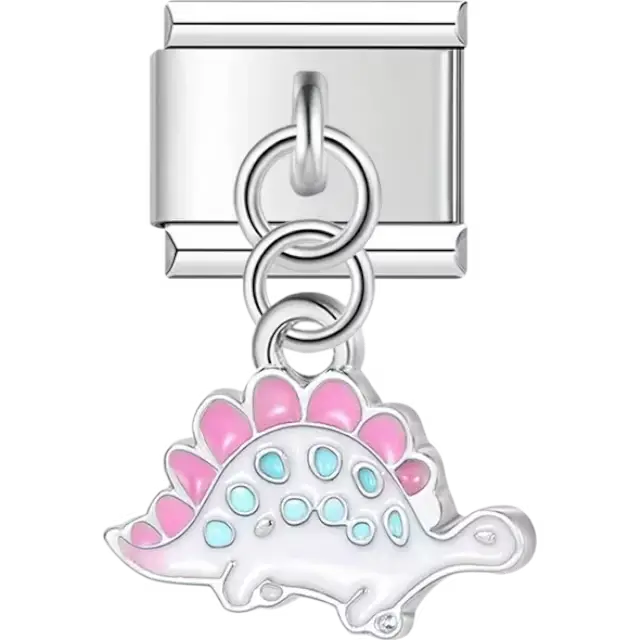 Dinosaur with pink plates and blue spots Italian charm bracelet link