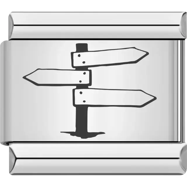 Black and white directional signpost with three arrows Italian charm bracelet link