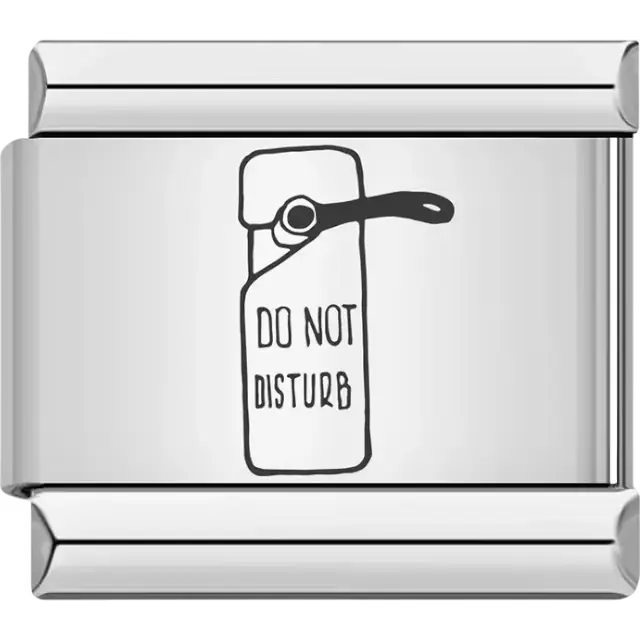 Black outline of a "Do Not Disturb" door hanger Italian charm bracelet link