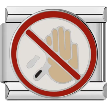 Beige hand with red crossed circle and white background Italian charm bracelet link