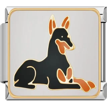 Black and brown Doberman lying down Italian charm bracelet link