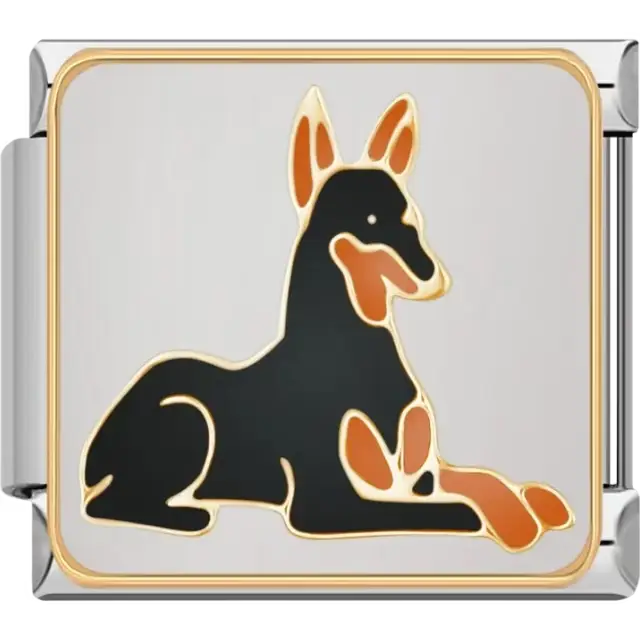 Black and brown Doberman lying down Italian charm bracelet link
