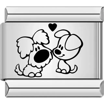 Two dogs sitting together with a small heart above them Italian charm bracelet link