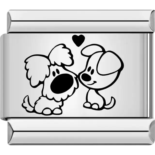 Two dogs sitting together with a small heart above them Italian charm bracelet link