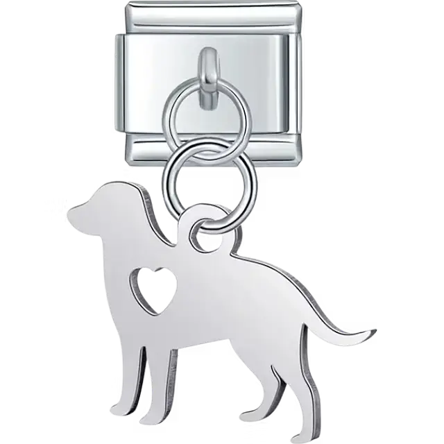 Dog silhouette heart cutout dangle Italian charm bracelet link