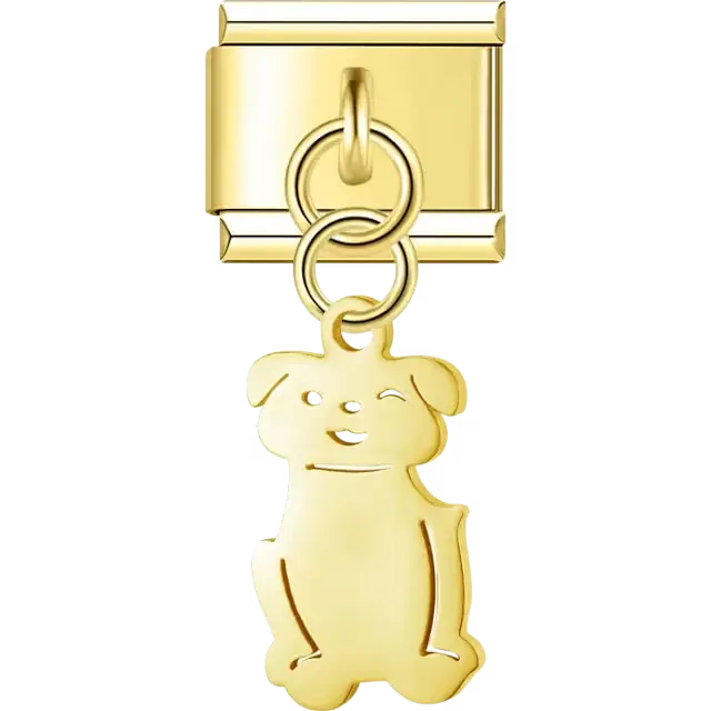 Dog with a winking face dangle Italian charm bracelet link