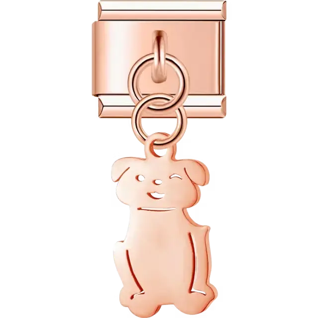Dog with a winking face dangle Italian charm bracelet link