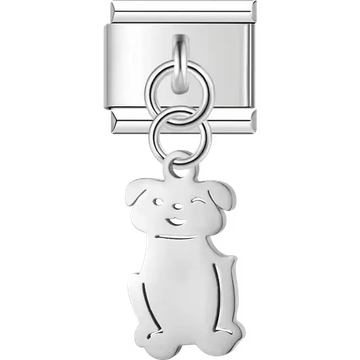 Dog with a winking face dangle Italian charm bracelet link