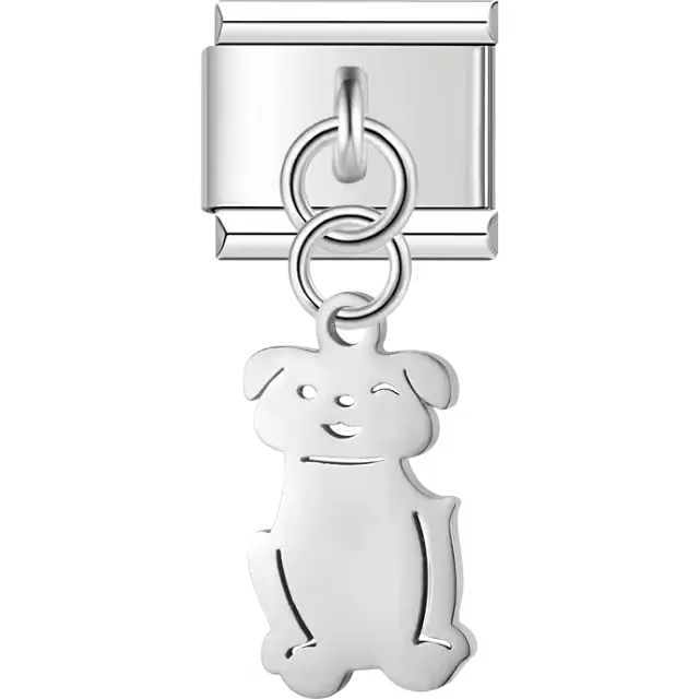 Dog with a winking face dangle Italian charm bracelet link