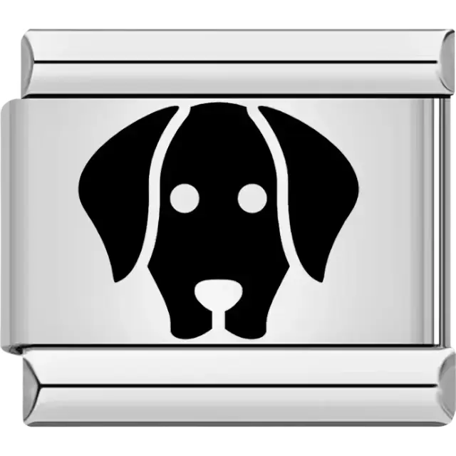 Dog face silhouette with black and white details Italian charm bracelet link