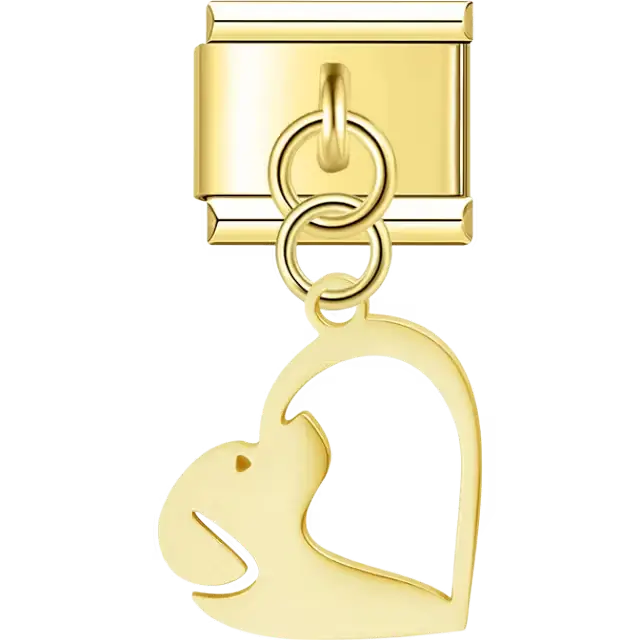 Heart cutout with dog silhouette dangle Italian charm bracelet link