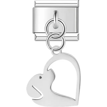 Heart cutout with dog silhouette dangle Italian charm bracelet link