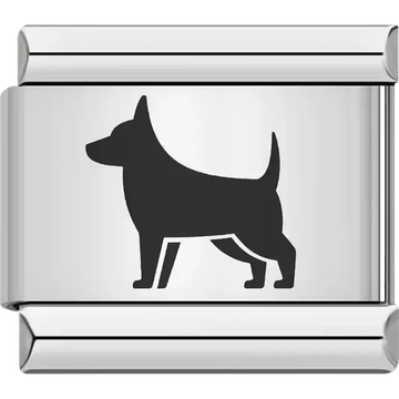 Black silhouette of a standing dog with pointed ears Italian charm bracelet link